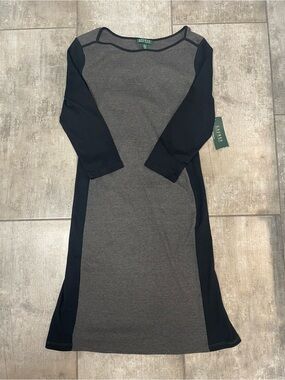 Ralph Lauren Gray and Black Colorblock 3/4-Sleeve Knit Dress